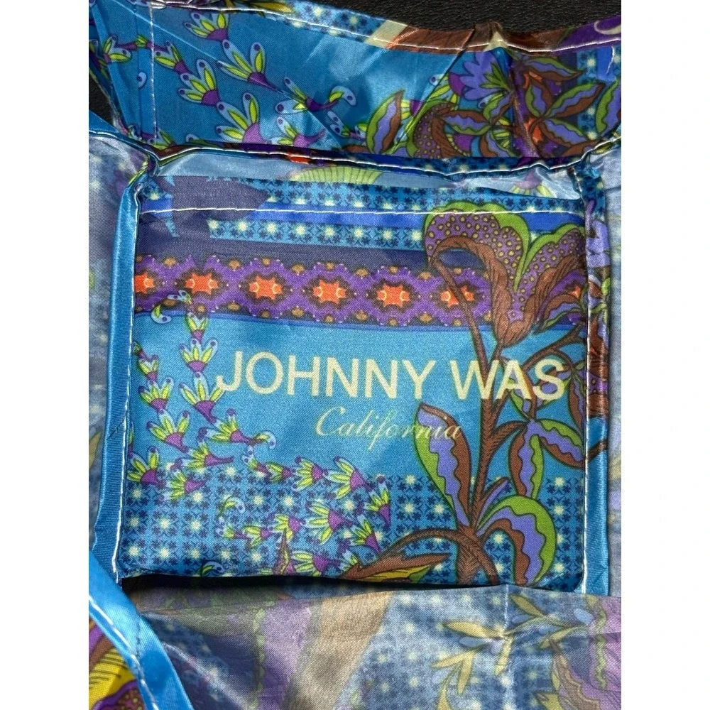 Johnny Was California Floral Peacock Packable Tote Bag Blue